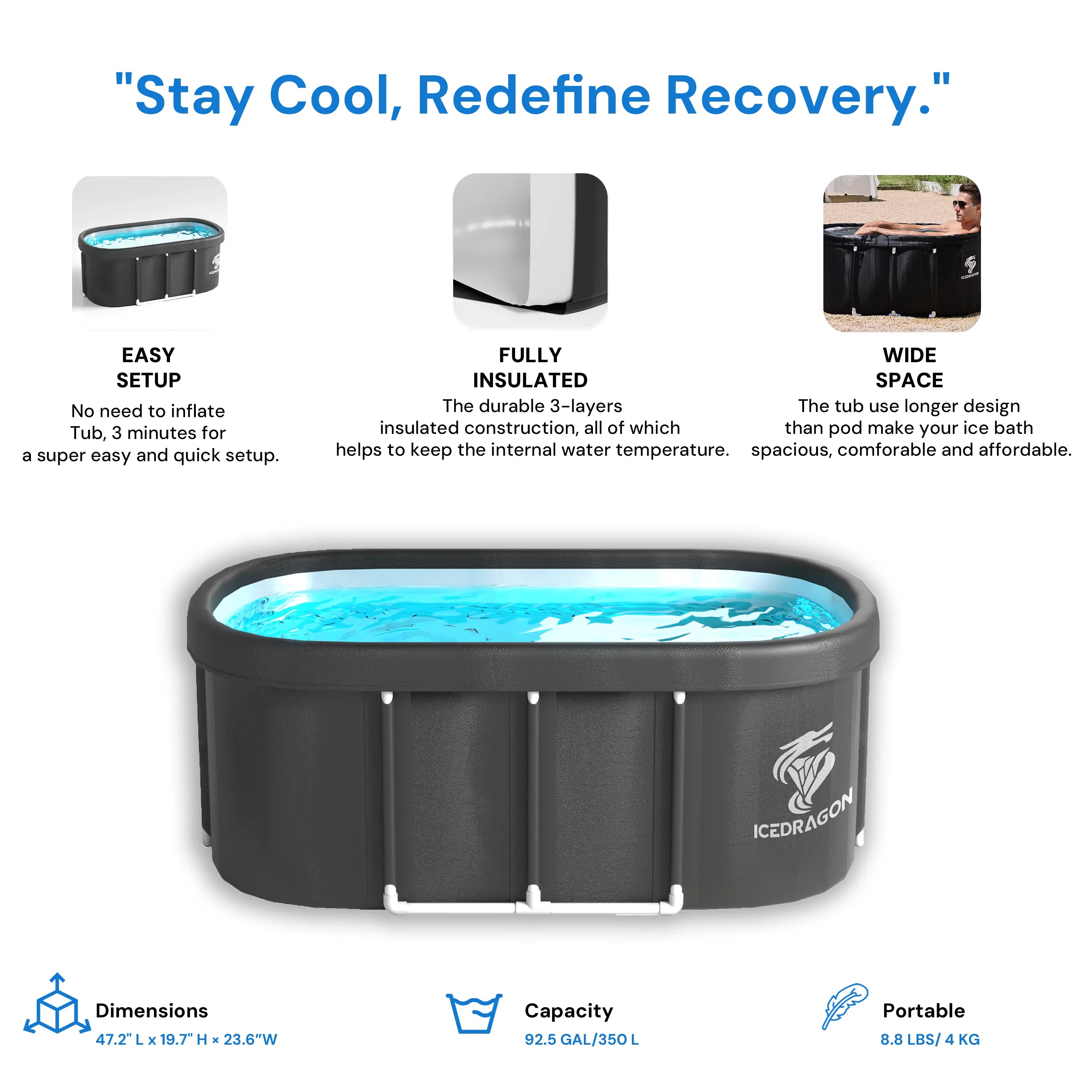 Icedragon Tub Ice Bath with 2/3HP Smart Water Chiller